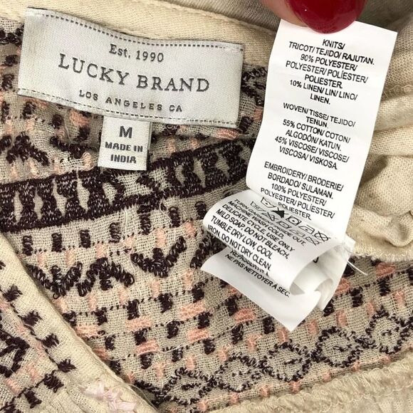 Lucky Brand Beige V-Neck Embroidered Peasant Top - Picture 6 of 8